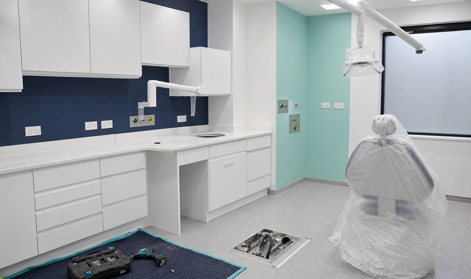 Representative visual of a dental surgery being prepared for equipment installation.